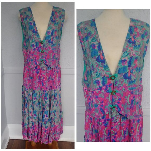 'Rainbow Jo' 3 pc set - Skirt, Shirt, Vest- Pink and Turquoise, 60's replica - Picture 9 of 10